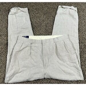 Vintage Polo Ralph Lauren Pants Tan Linen Cotton Pleated Cuffed Slacks Sz 38x32